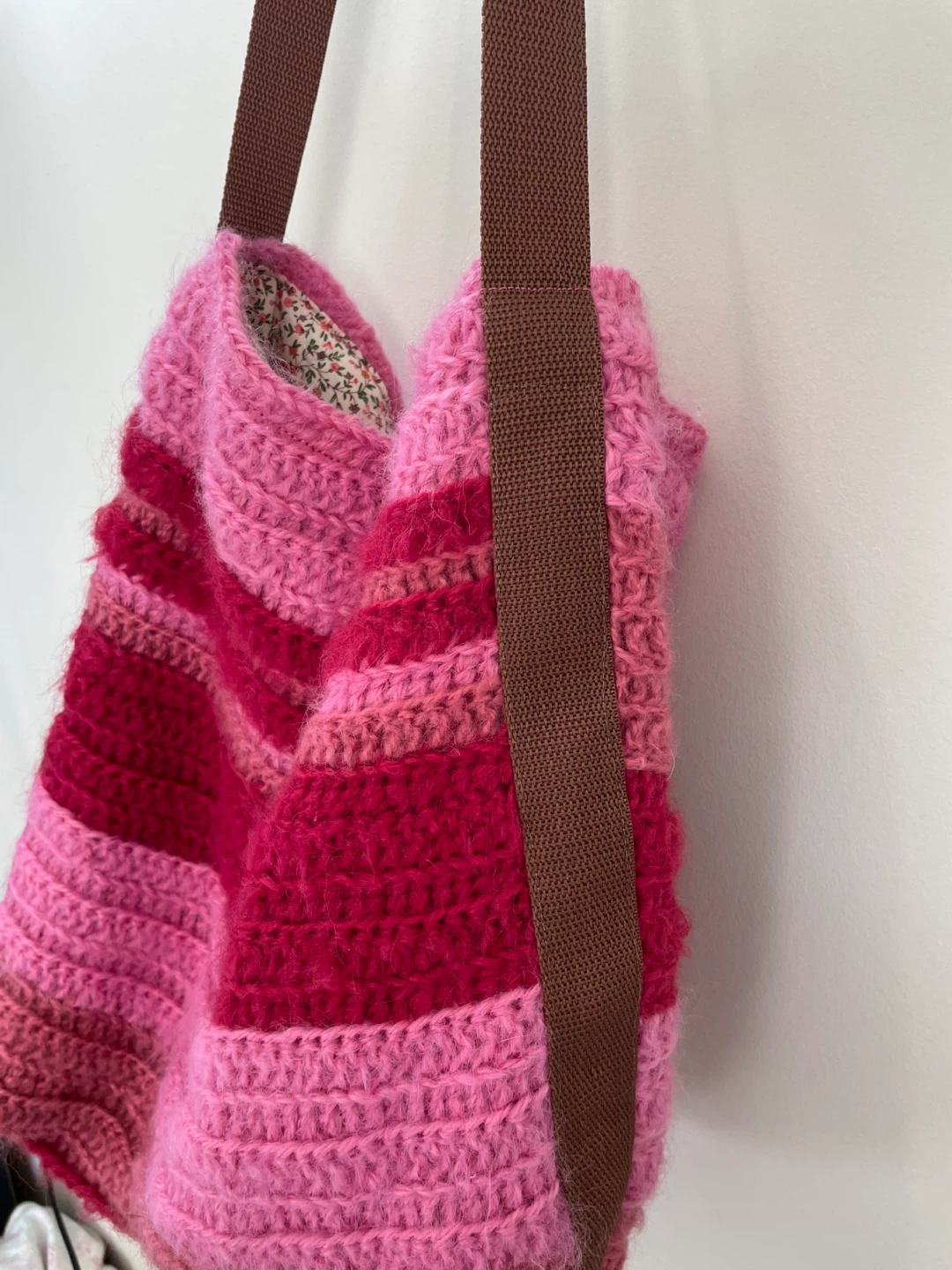 Pink Striped Crochet Shoulder Bag - photo 2
