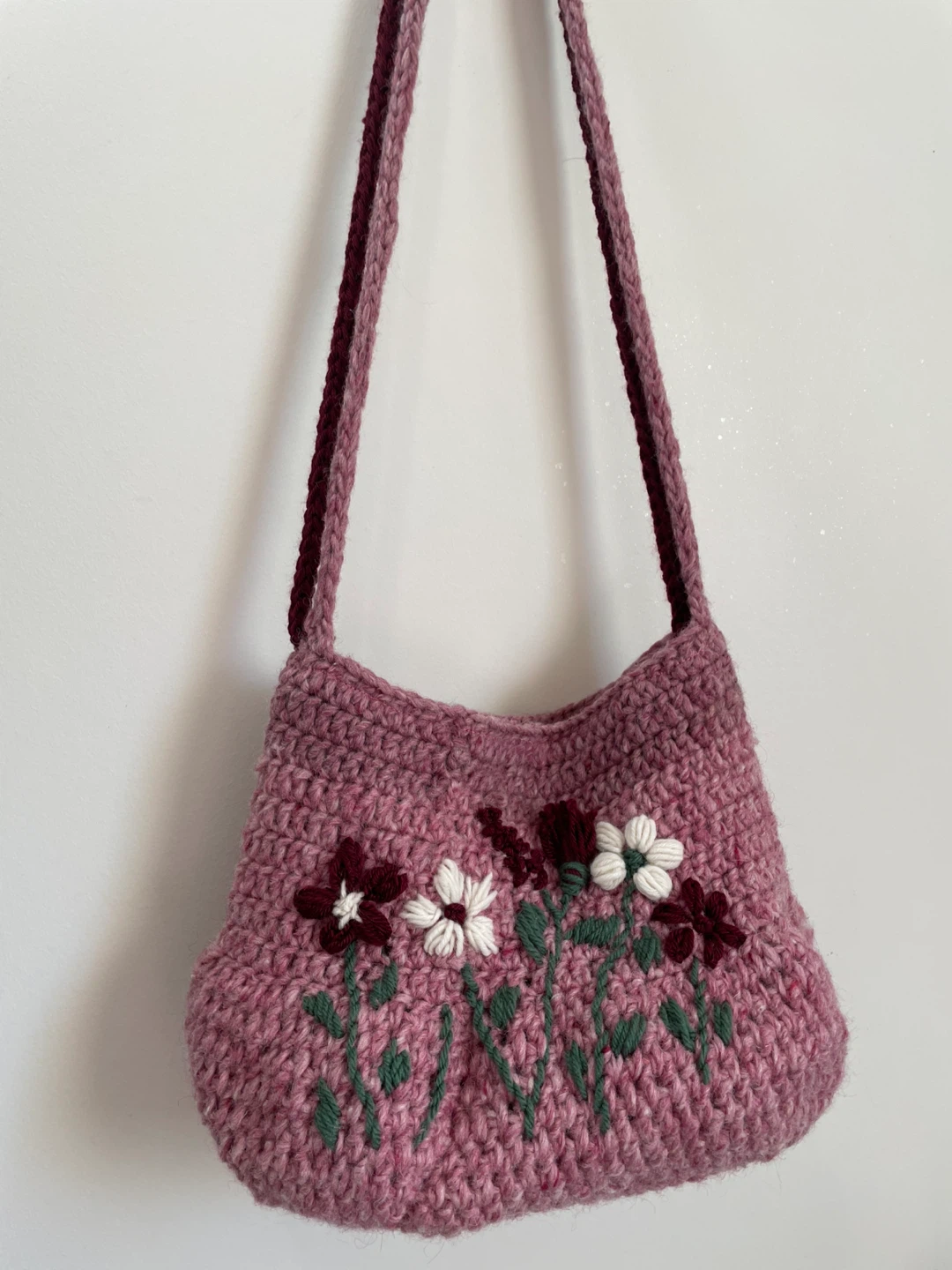 Handmade Crocheted Pink Flower Bag