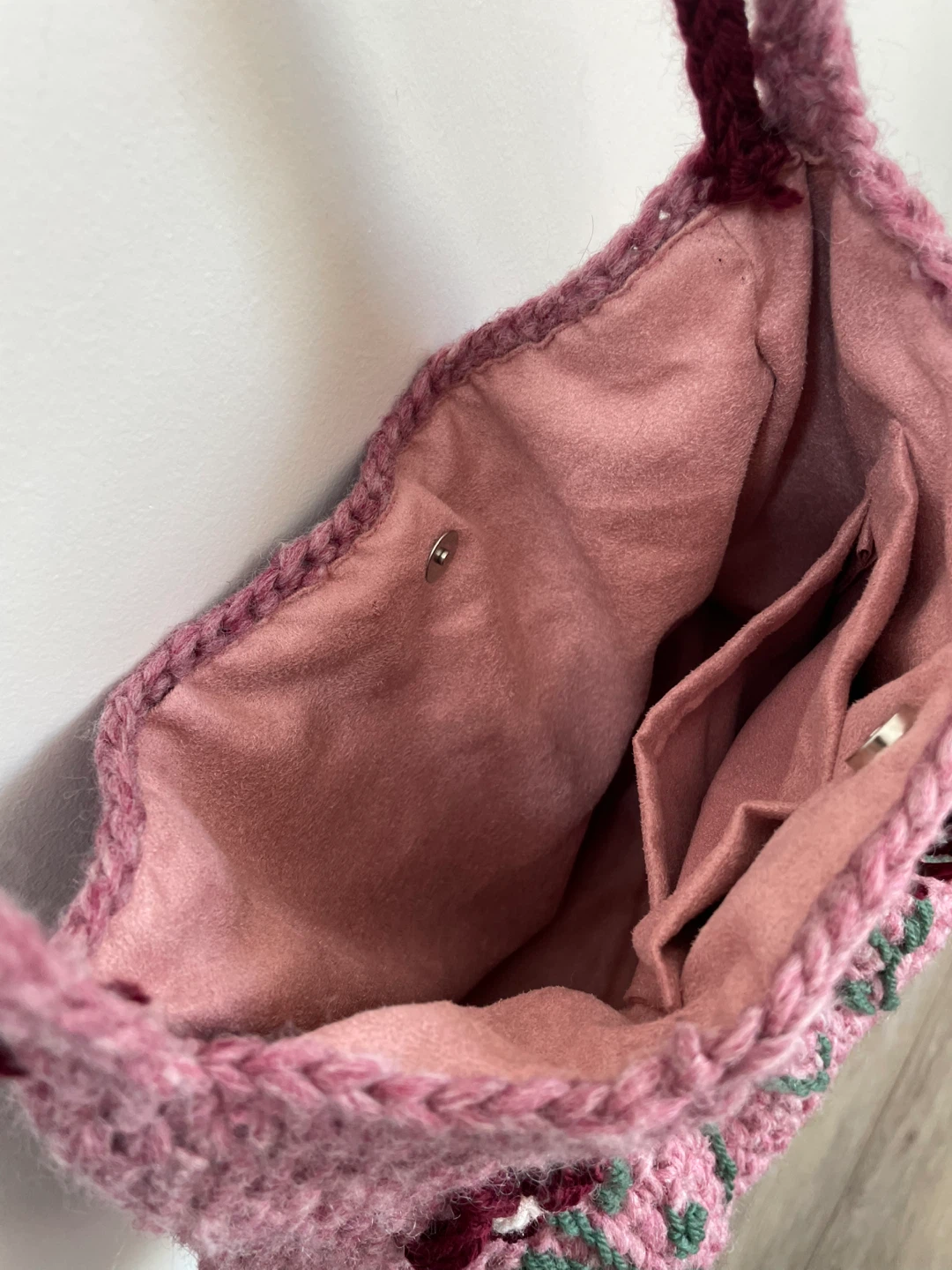 Handmade Crocheted Pink Flower Bag - photo 2