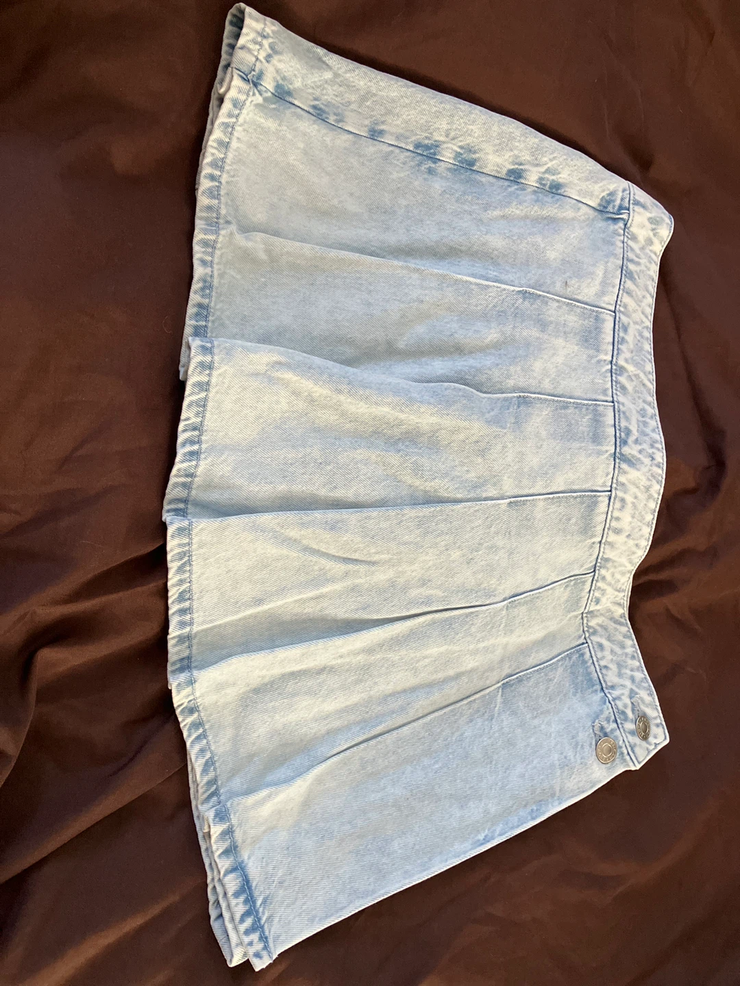 American Eagle Light Wash Denim Pleated Mini Skirt