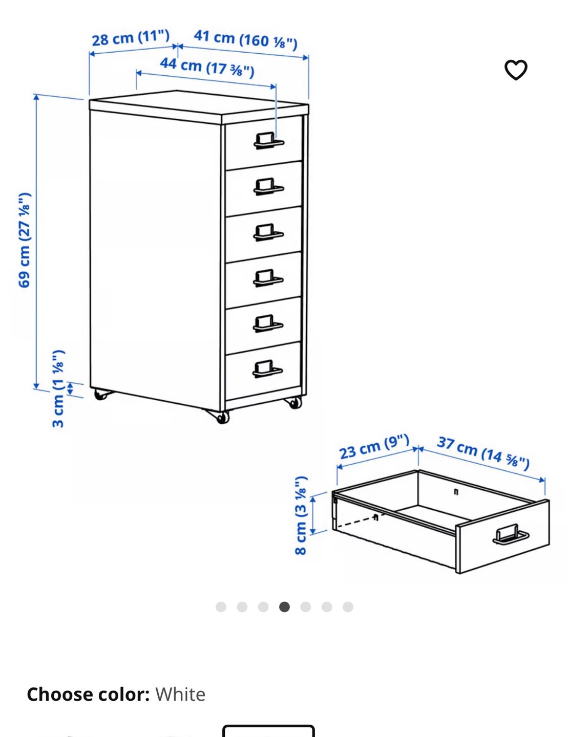 IKEA HELMER 6-Drawer Unit on Casters - White - photo 3