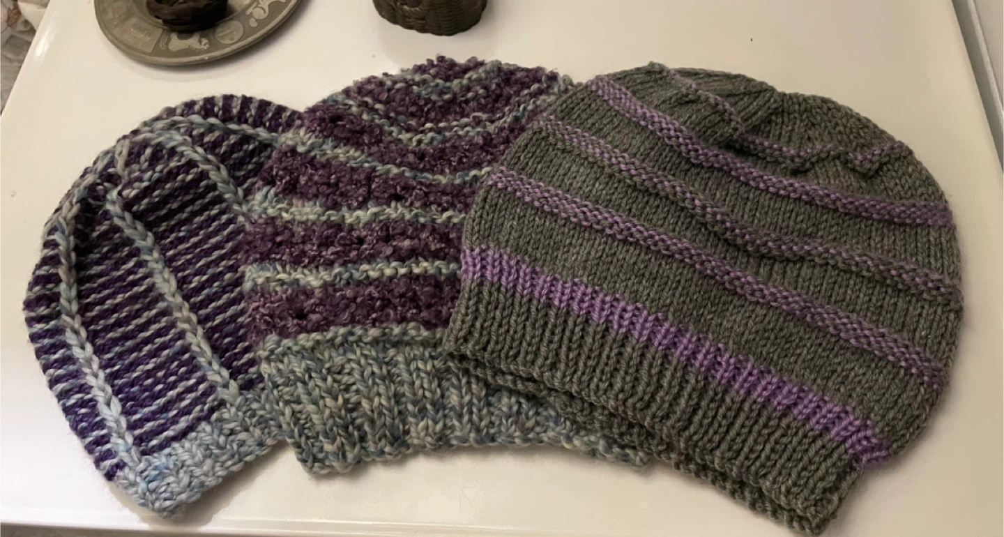 THREE OVERSIZED HANDKNIT BEANIES
