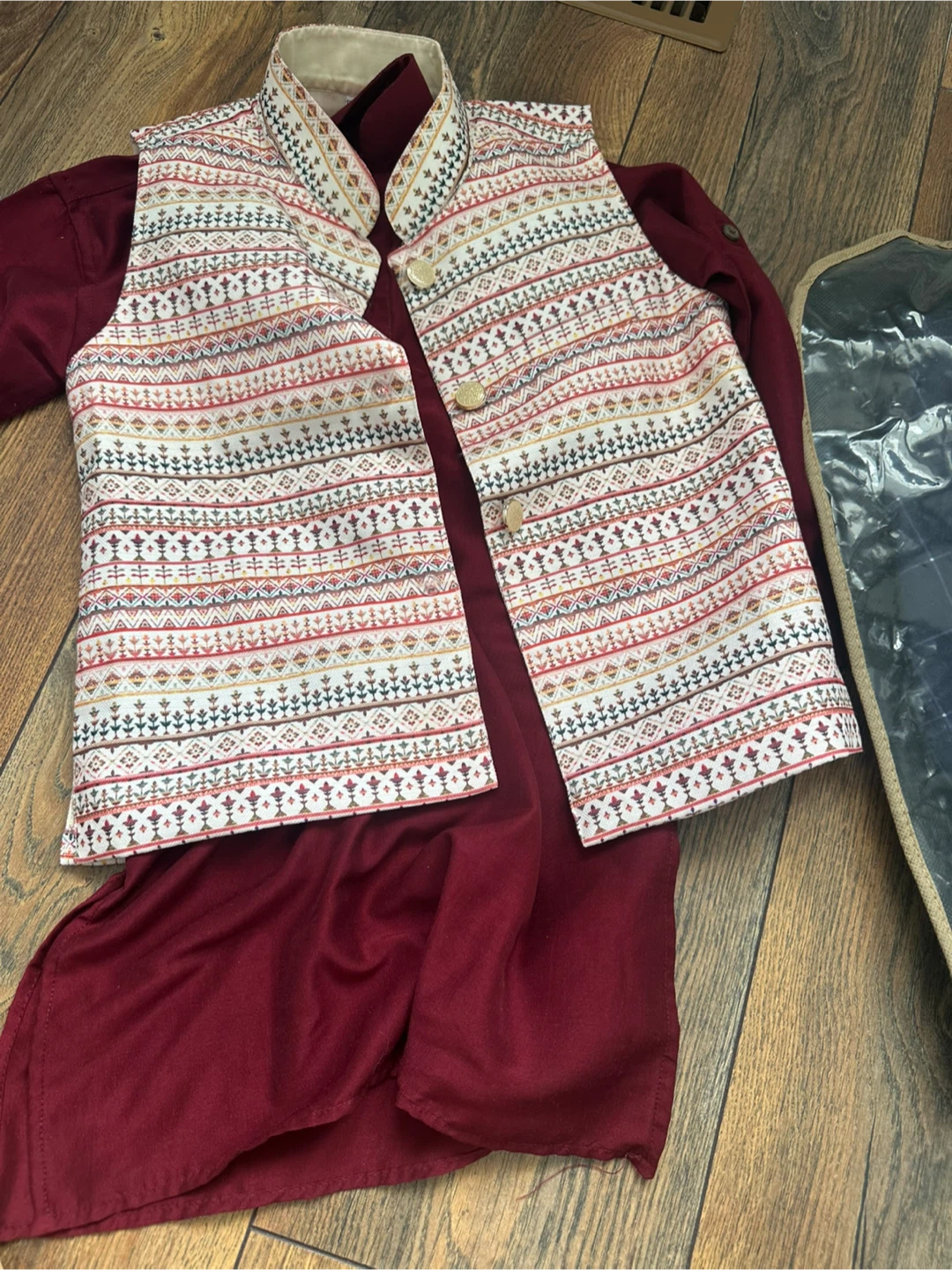 Boys Traditional Maroon Kurta and Waistcoat Set