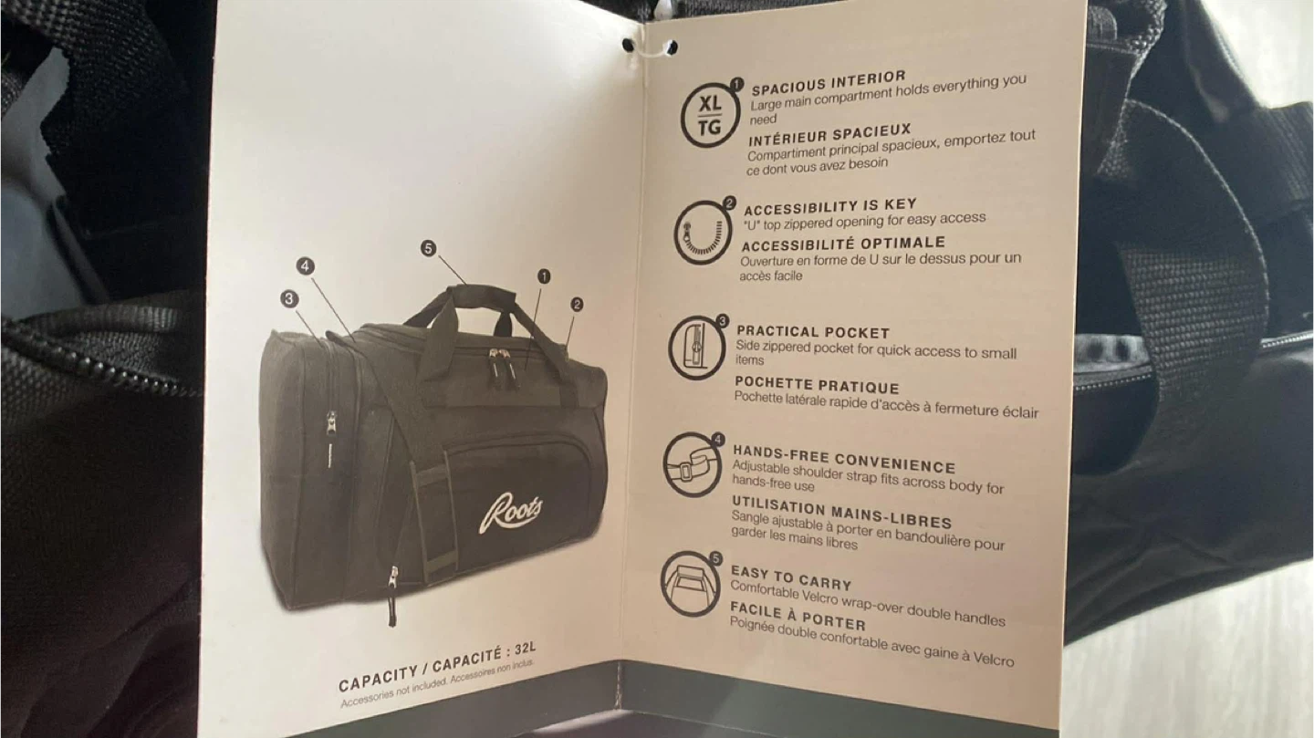 Roots Duffel Bag - Black, 32L Capacity - photo 3