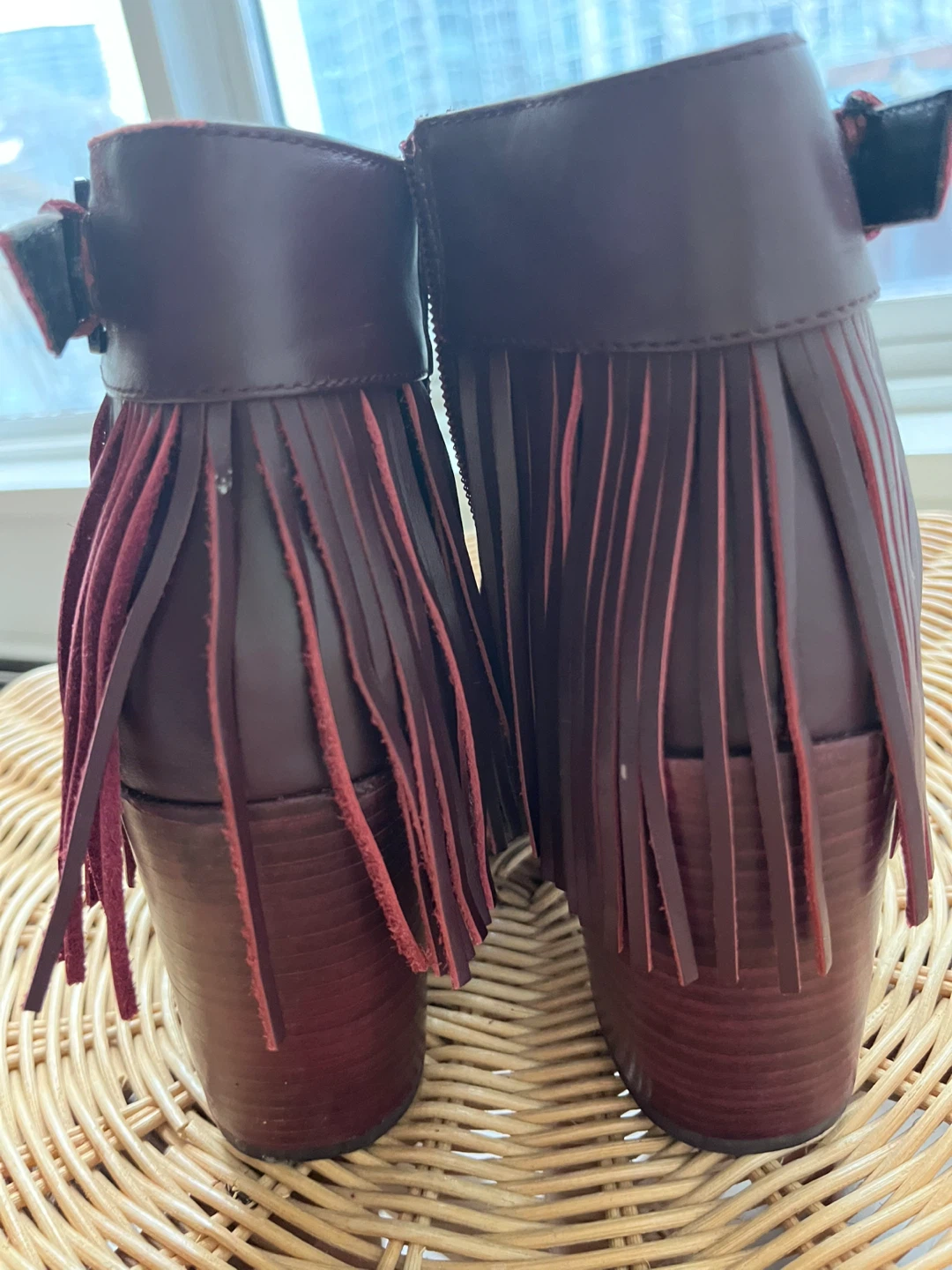 Women's Burgundy Ankle Boots with Fringe - photo 2
