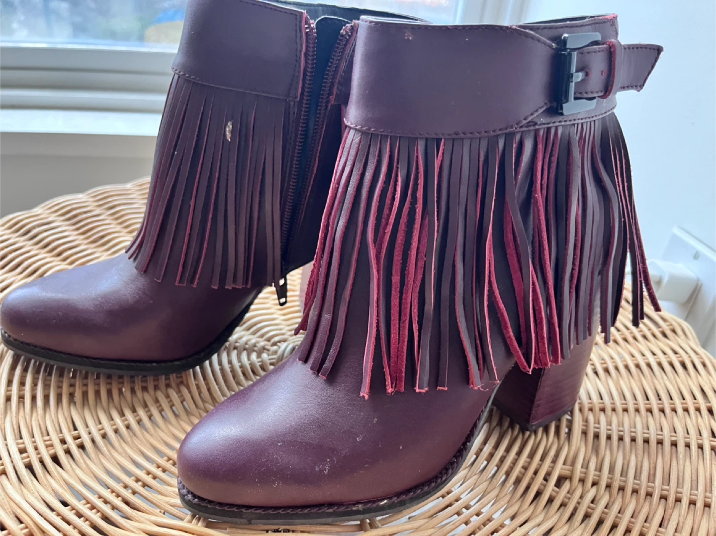 Women's Burgundy Ankle Boots with Fringe