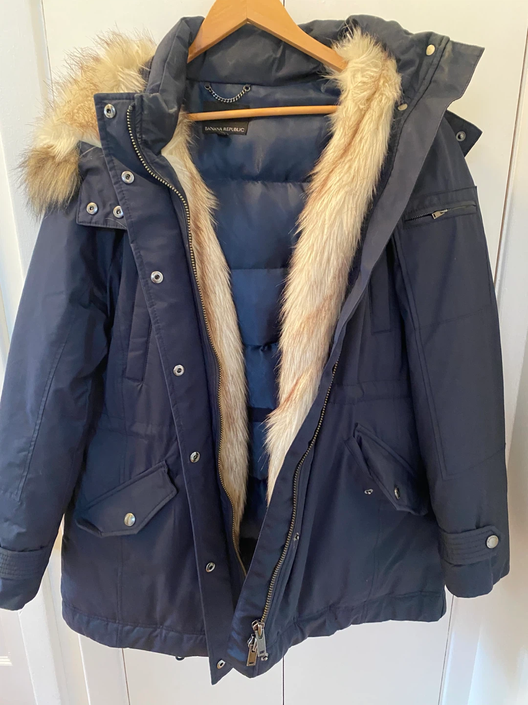 Banana Republic Navy Parka with Faux Fur Hood
