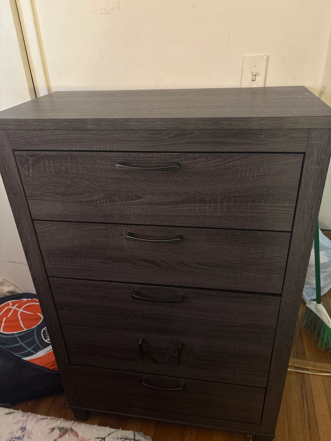 Dark Gray Wood Dresser with Mirror and Nightstand