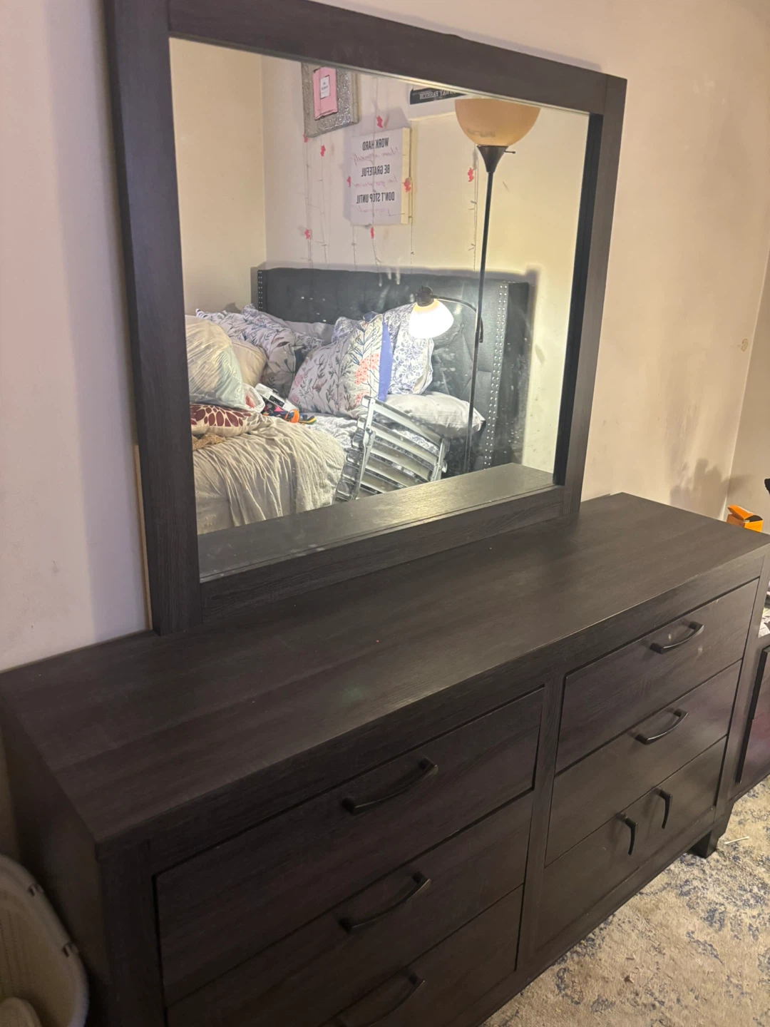 Dark Gray Wood Dresser with Mirror and Nightstand - photo 3