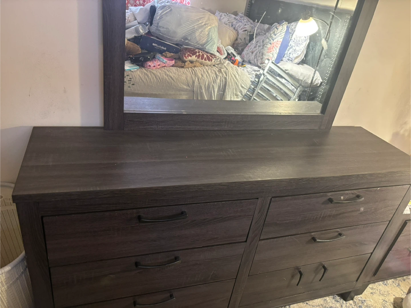 Dark Gray Wood Dresser with Mirror and Nightstand - photo 4