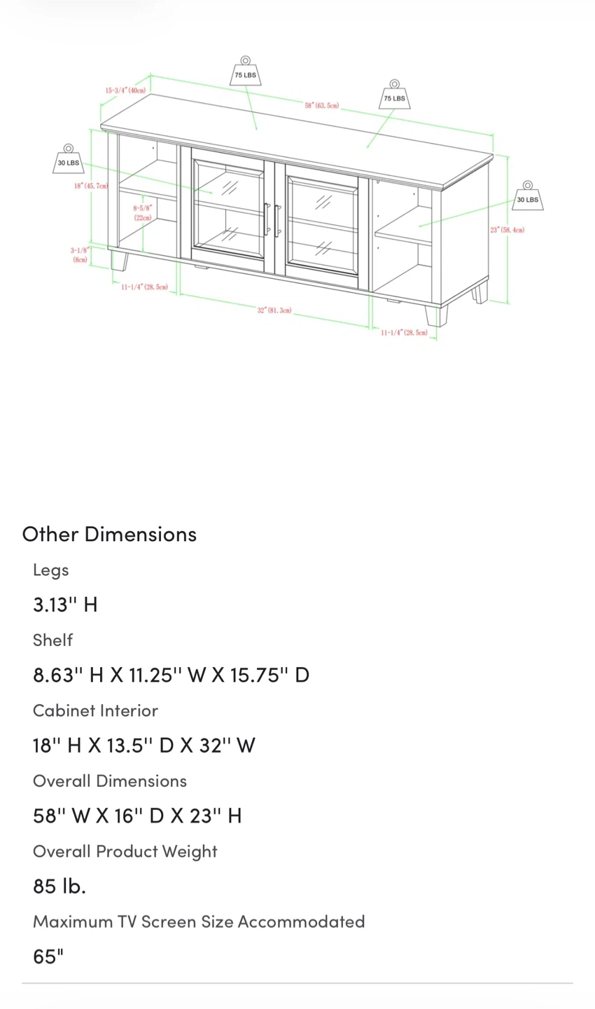 Wood Entertainment TV Stand with Glass Doors - photo 3