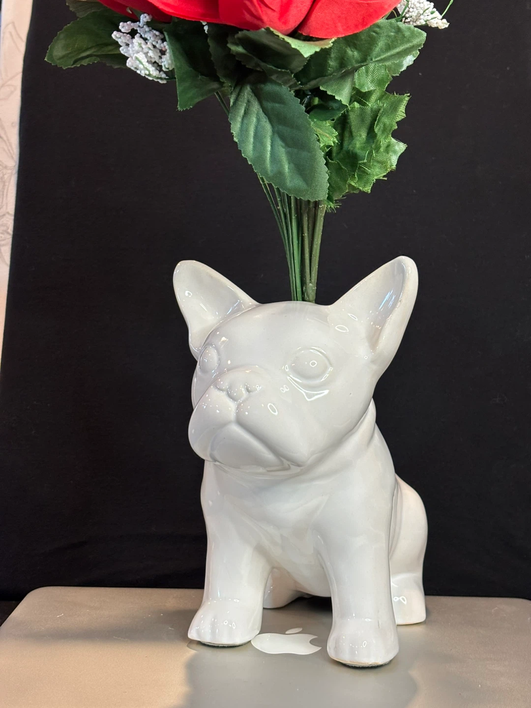 White Ceramic French Bulldog Vase - photo 4