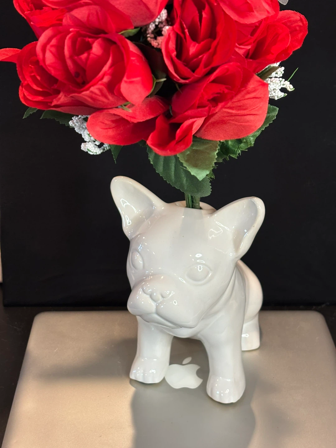White Ceramic French Bulldog Vase