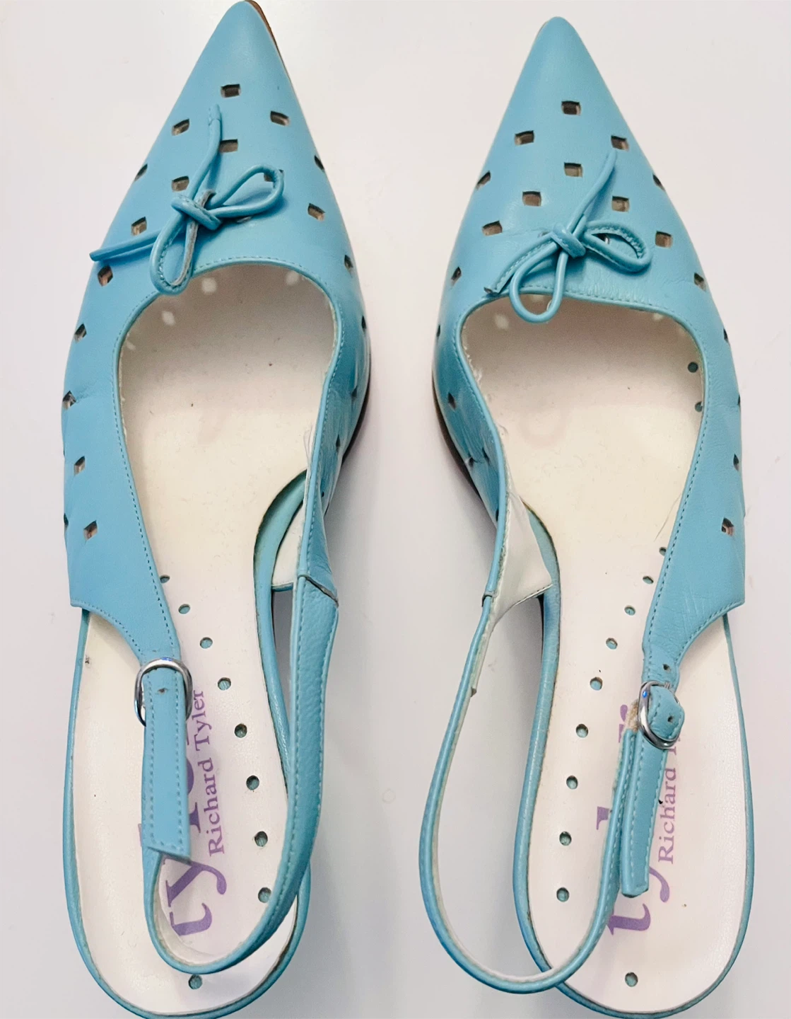 Richard Tyler Sky Blue Perforated Slingback Heels - photo 2