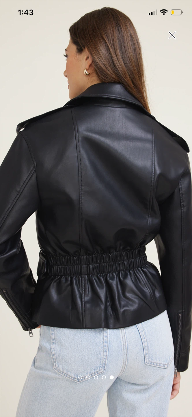 Black Faux Leather Belted Moto Jacket - photo 3
