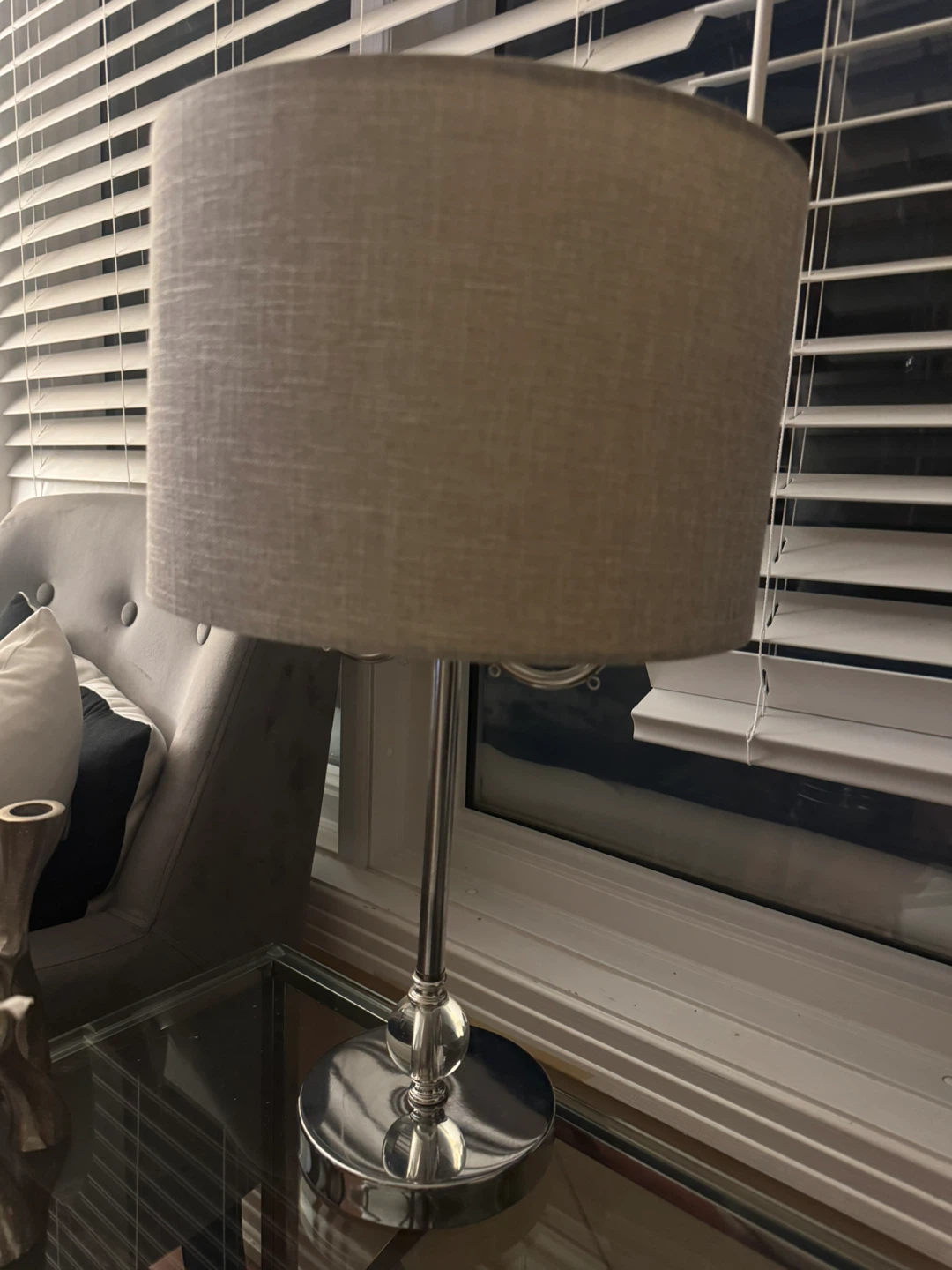 Silver Table Lamp with Grey Shade