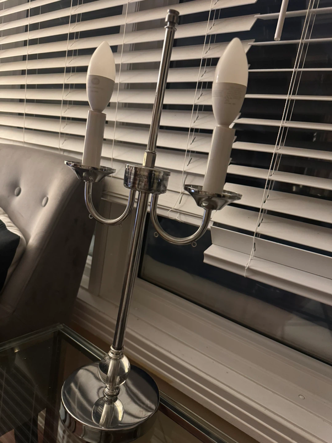 Silver Table Lamp with Grey Shade - photo 2