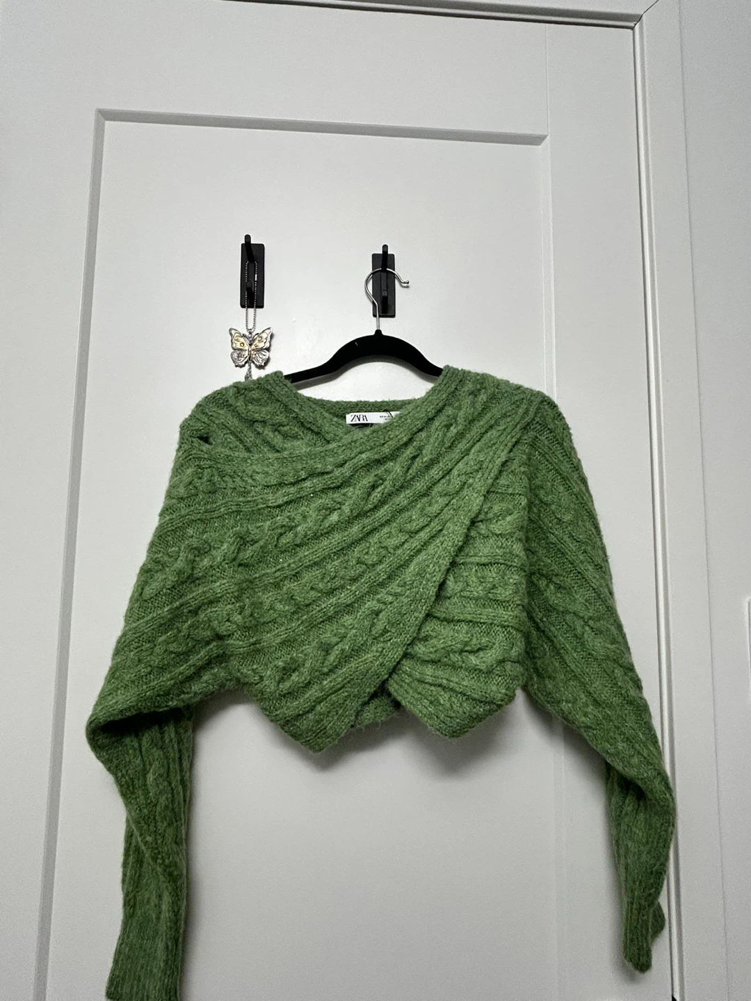 Green Cable Knit Wrap Sweater - size S