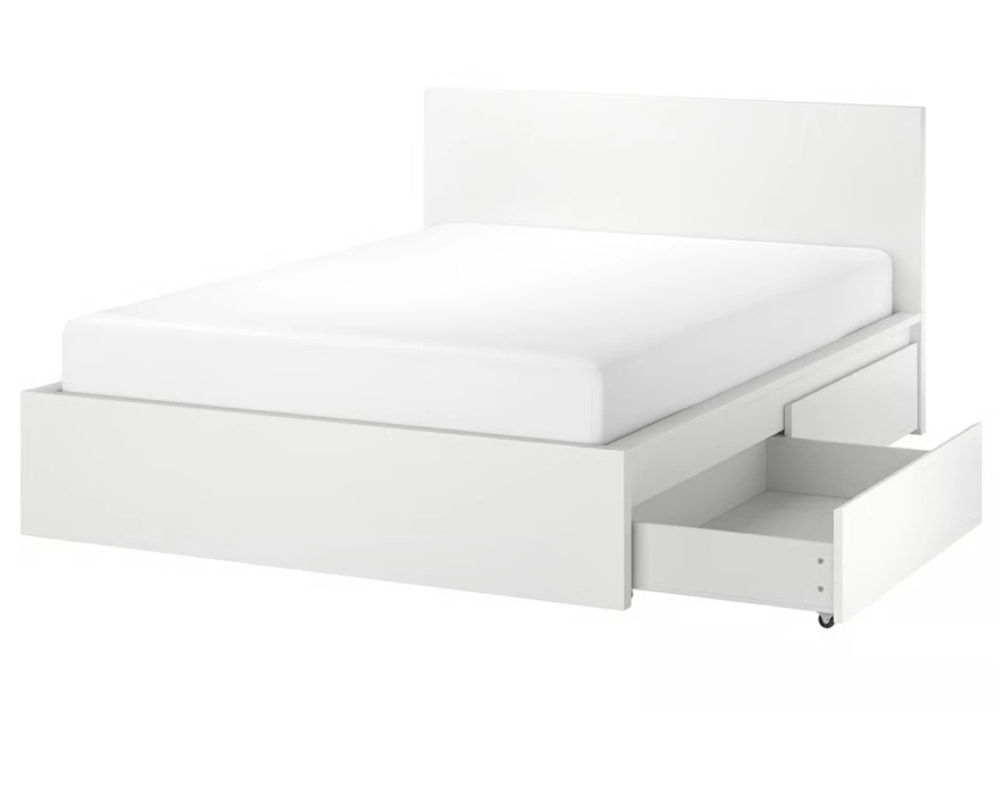 White Malm IKEA Bed Frame with 4 Drawers - Queen Size