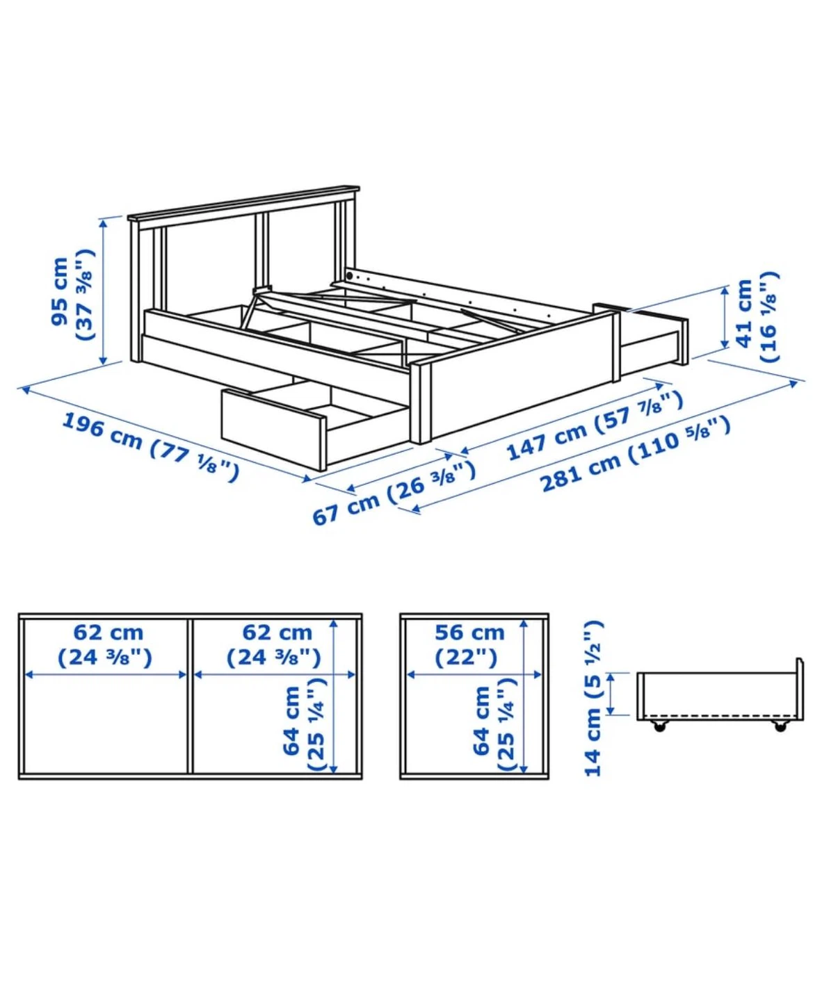 Ikea Songesand full/double bed frame with 4 storage boxes - photo 2