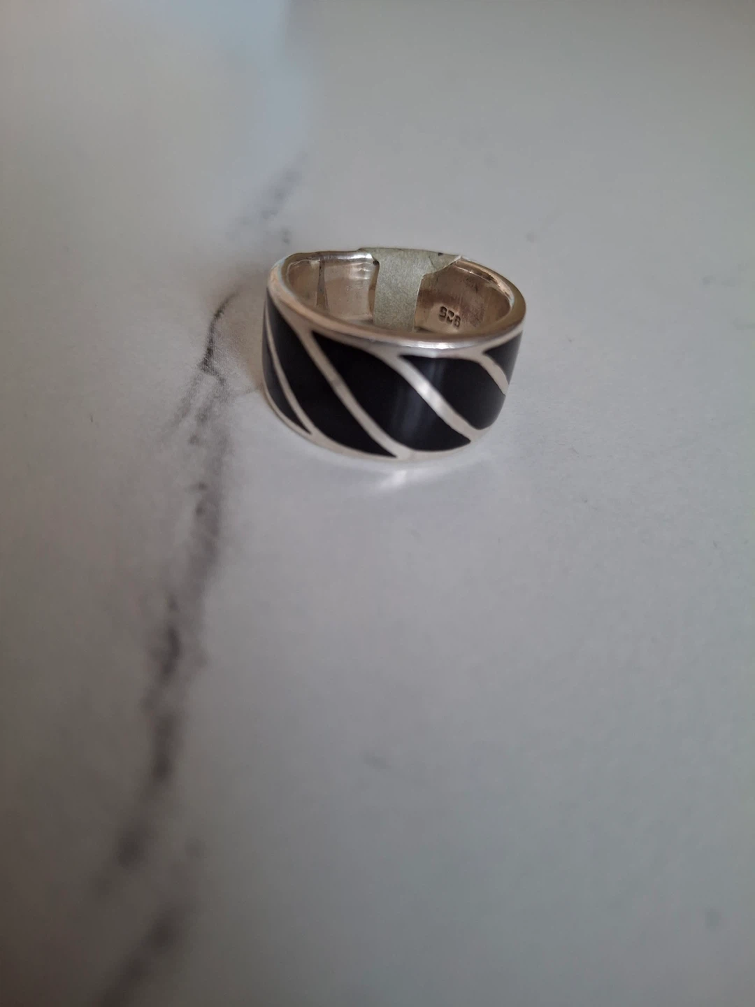 Silver ring (stamped 925) with black detail - photo 2