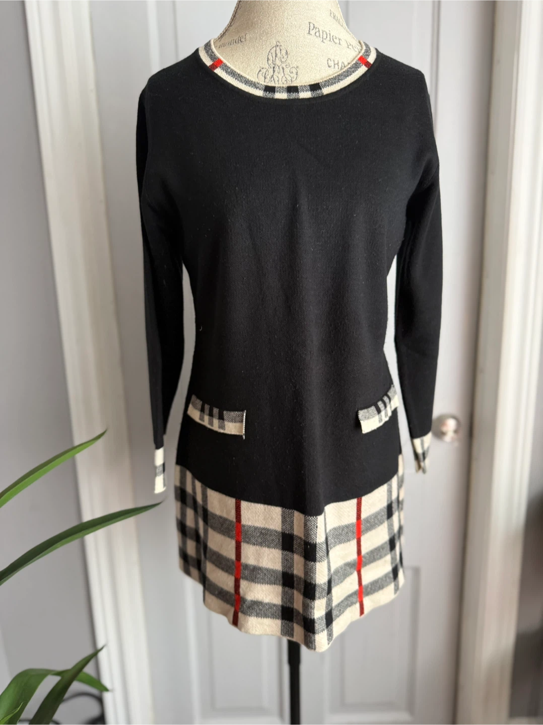Black & Plaid Knit Dress