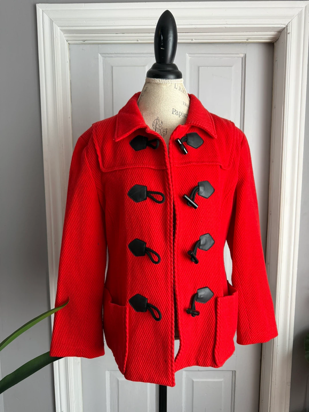 Anne Klein Red Toggle Duffle Coat Size Medium