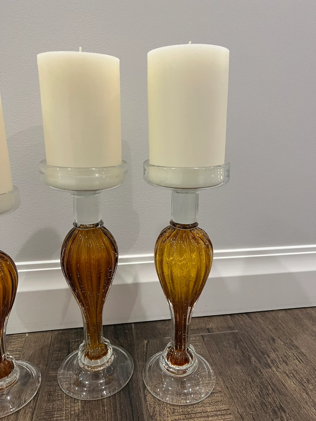 Set of 3 Amber and Clear Glass Candle Holders - photo 3