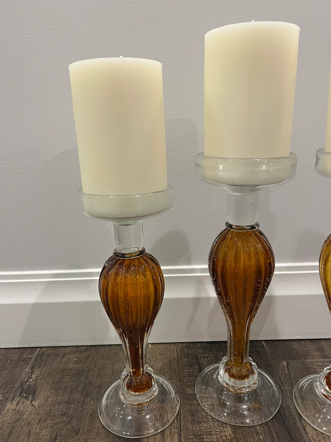 Set of 3 Amber and Clear Glass Candle Holders - photo 2
