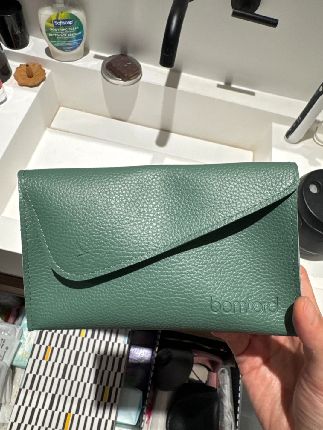 Bamford Green Pebble Leather Pouch
