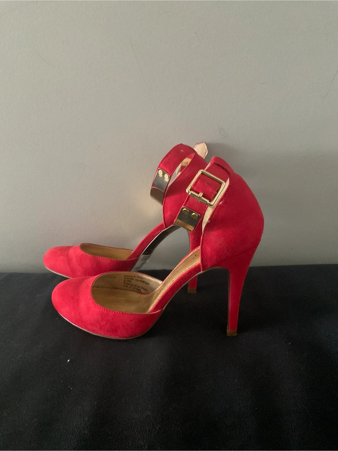 Red with Gold Ankle Strap Heels Size 6.5 - photo 2