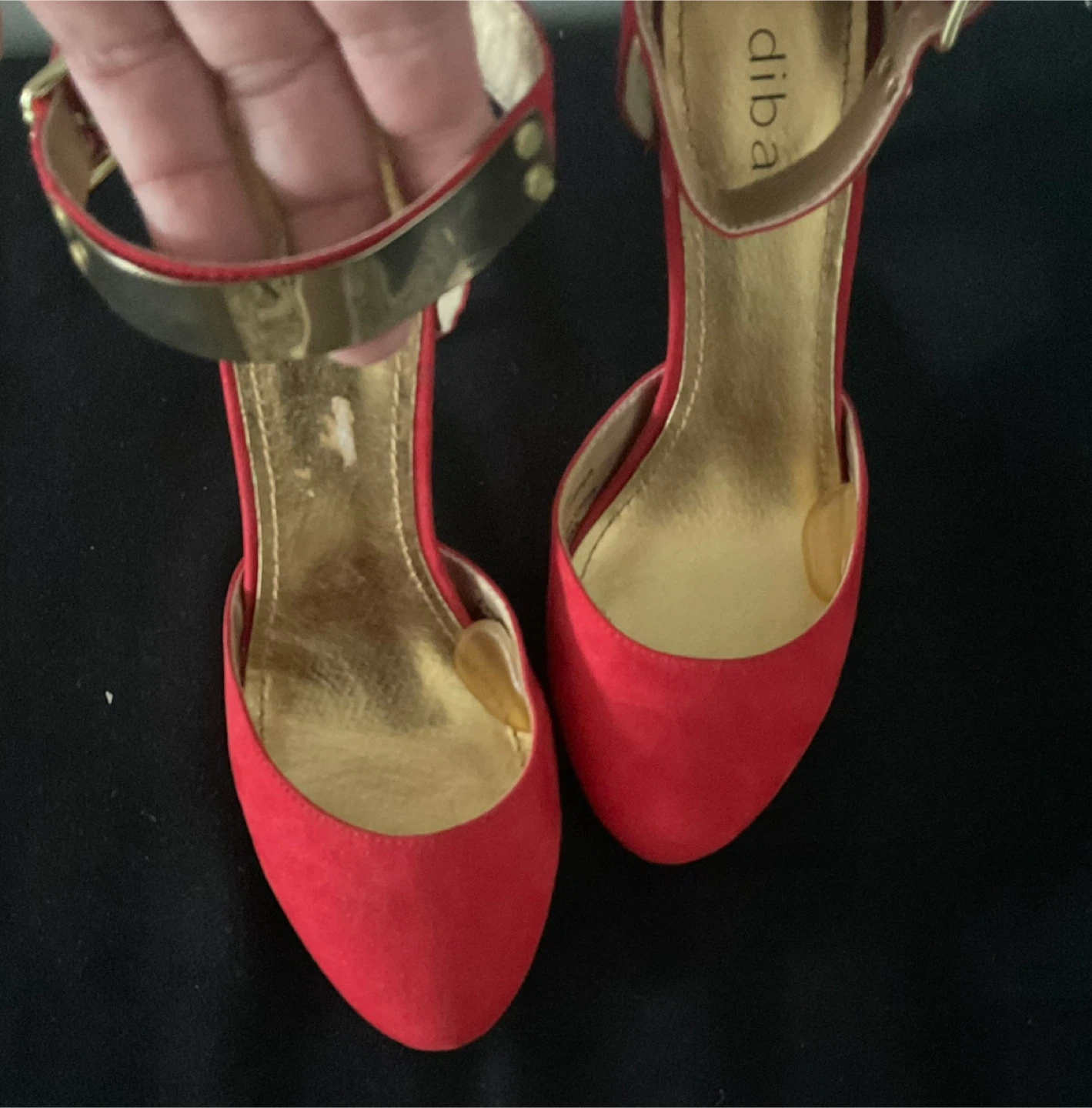 Red with Gold Ankle Strap Heels Size 6.5 - photo 3