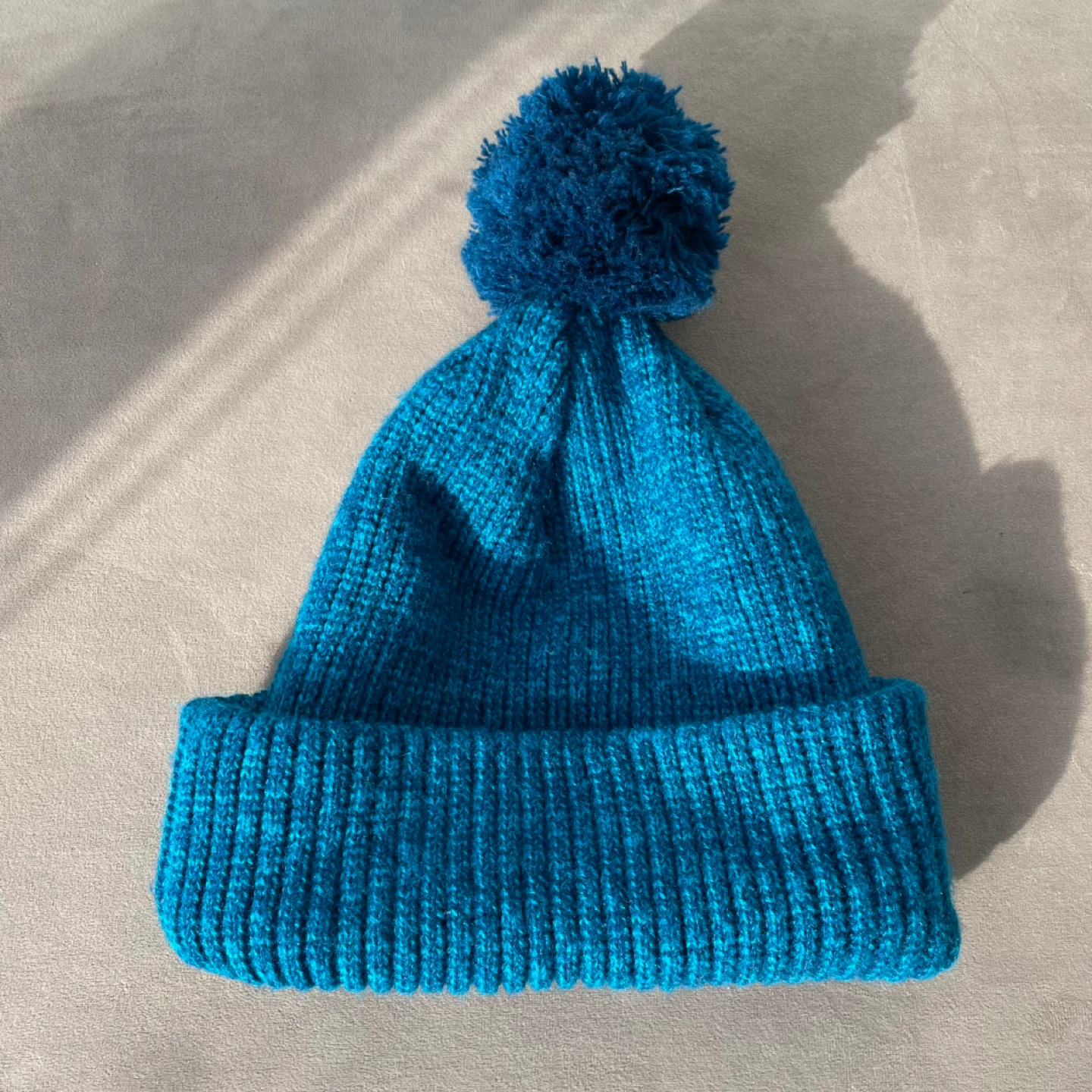 Blue Knitted Beanie Winter Hat Toque Fleece Lined