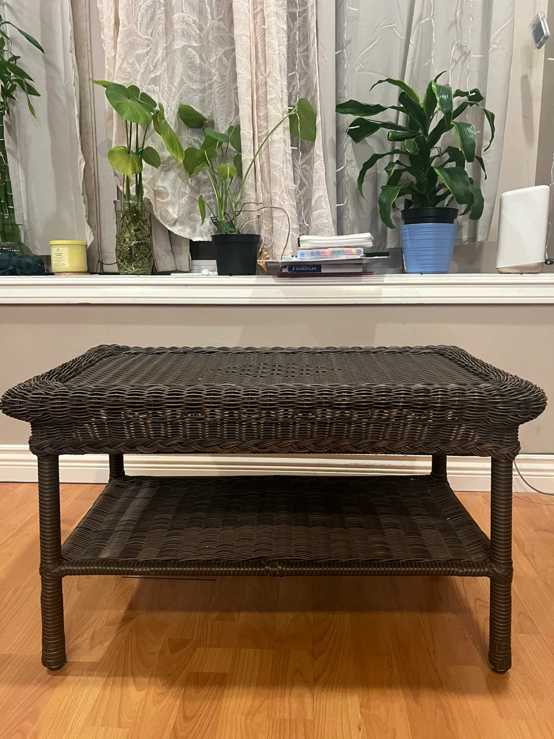 Wicker Coffee Table with Lower Shelf