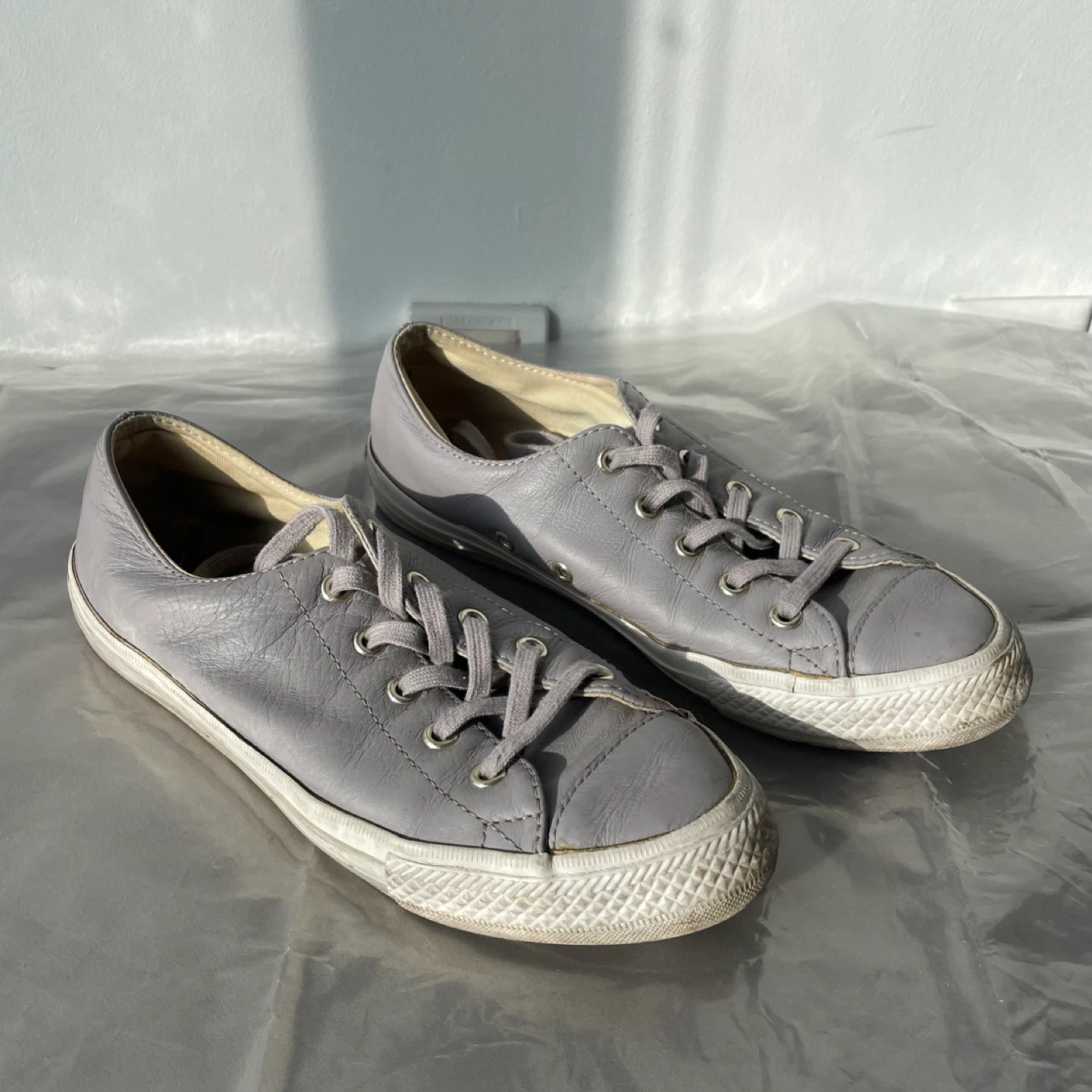 Converse Gemma Grey Leather Sneakers Pumps Shoes - Size 7-7.5