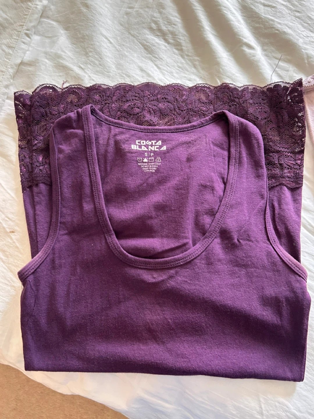 Purple Lace Trim Tank Top, Size S