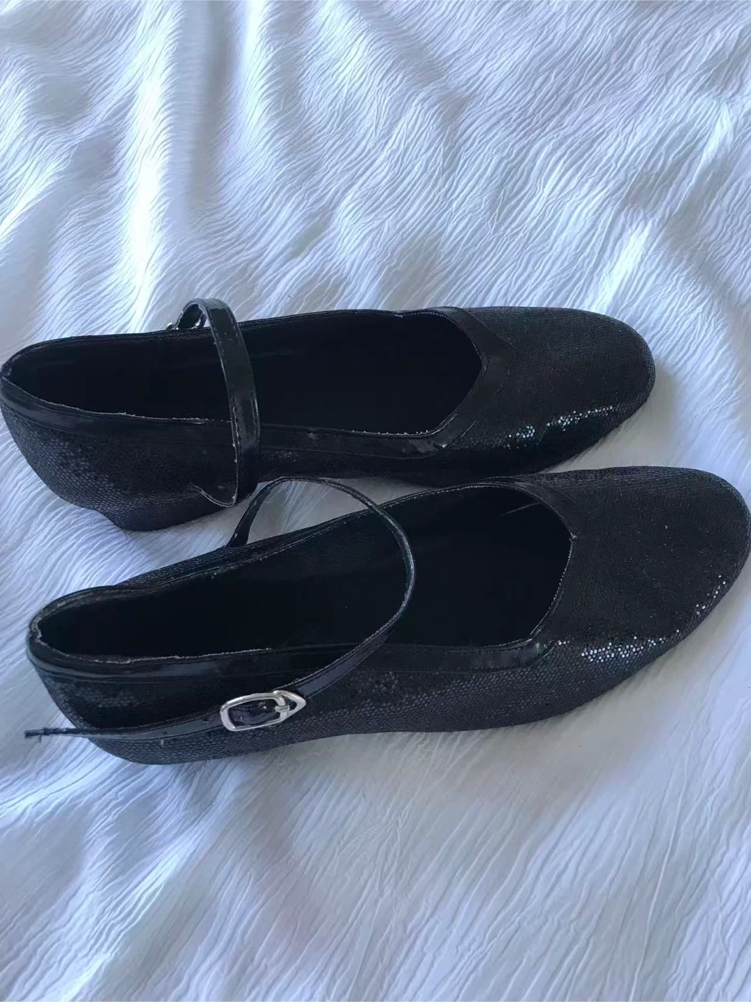 Black Sparkle Mary Jane Flats