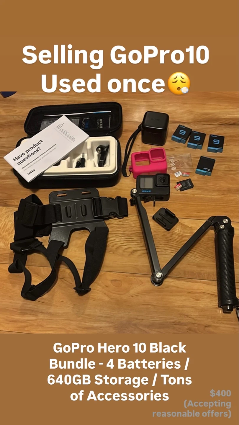 GoPro Hero 10 Black Bundle with 4 Batteries & 640GB Storage