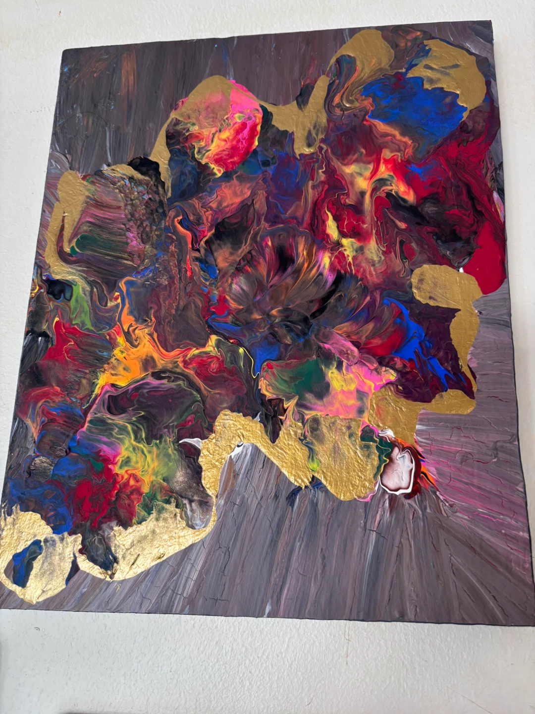 Abstract Pour Painting with Gold Accents