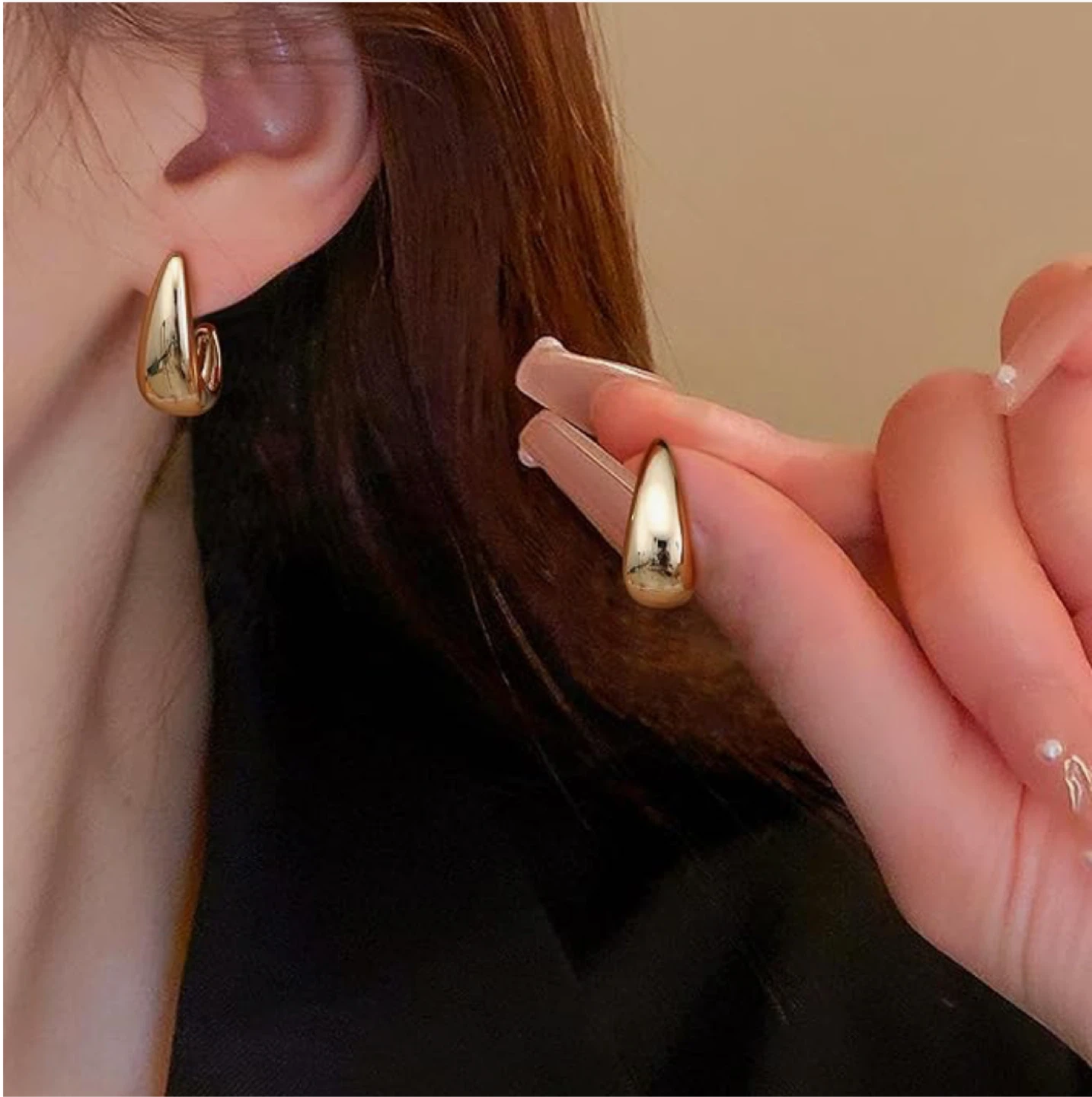 Gold Tone Teardrop Hoop Earrings