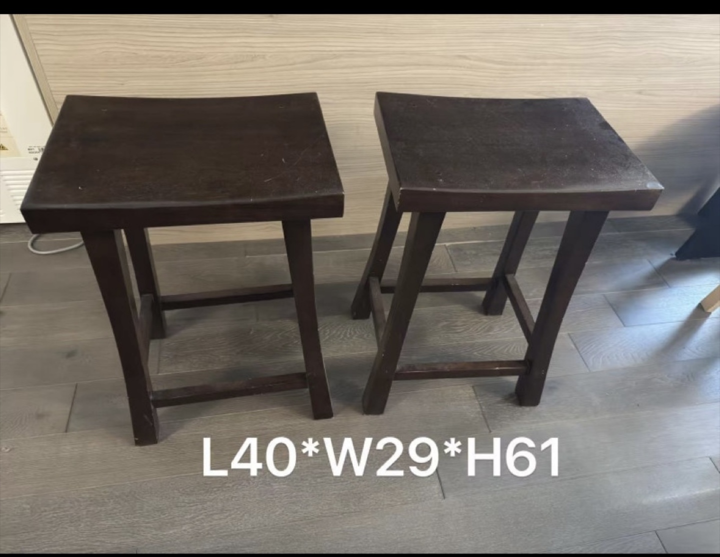 Set of 2 Dark Brown Wooden Stools