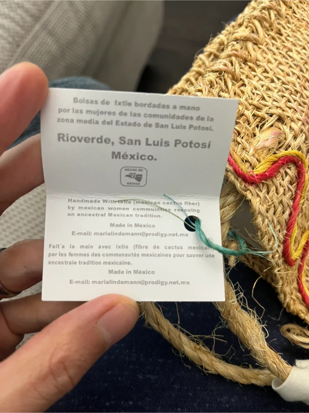 Handmade Ixtle Cactus Fiber Woven Bag with Embroidered Flowers - photo 4