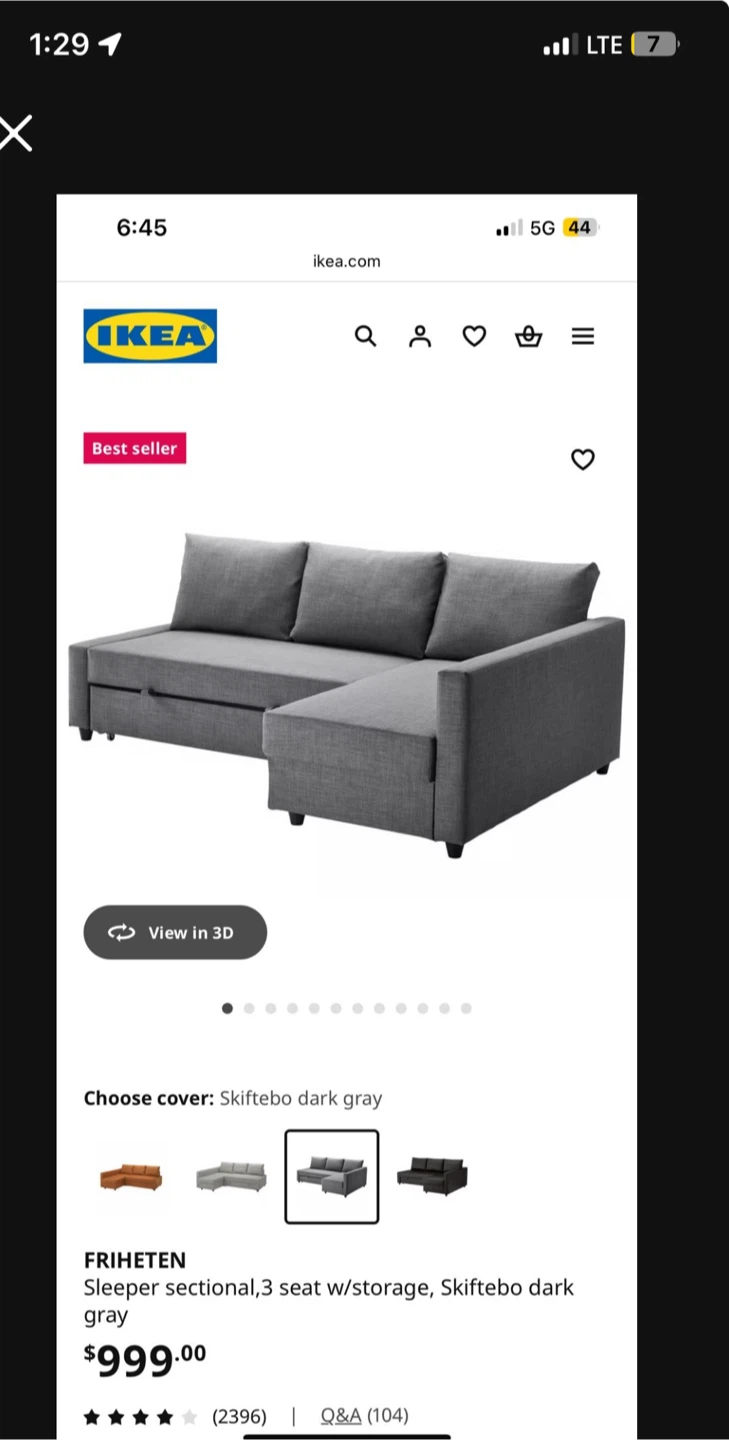 IKEA Friheten Sleeper Sectional Sofa - Dark Gray - photo 2
