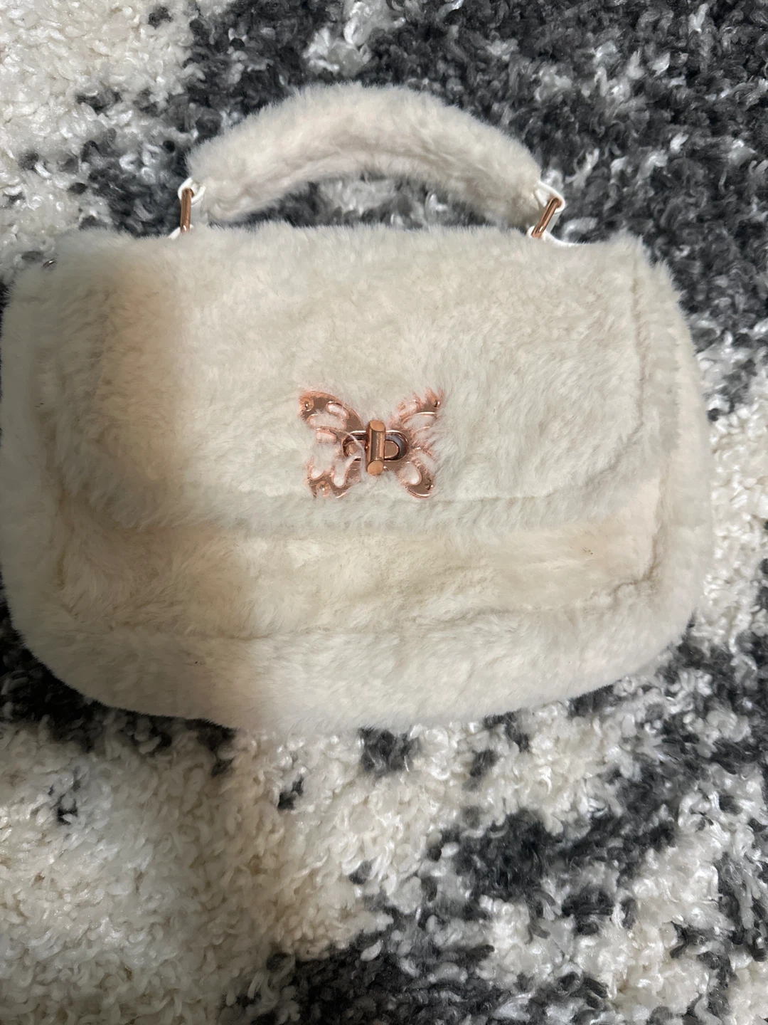 Cream Fuzzy Butterfly Handbag