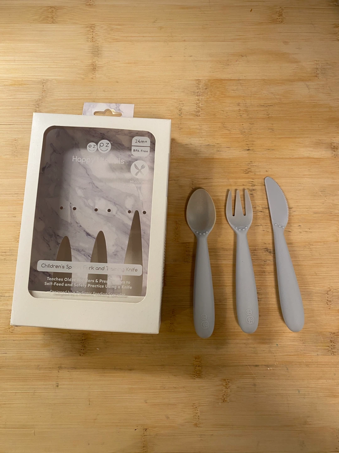 ezpz Happy Utensils Set - Spoon, Fork, and Training Knife