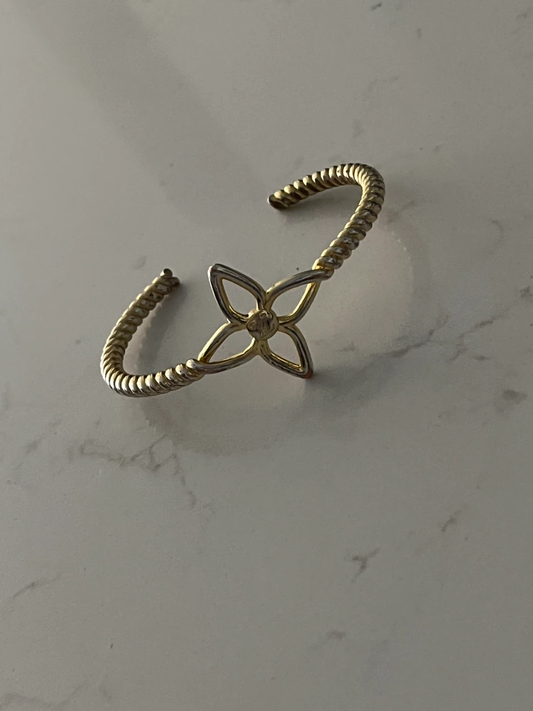 Gold Tone Cuff Bracelet Flower Accent