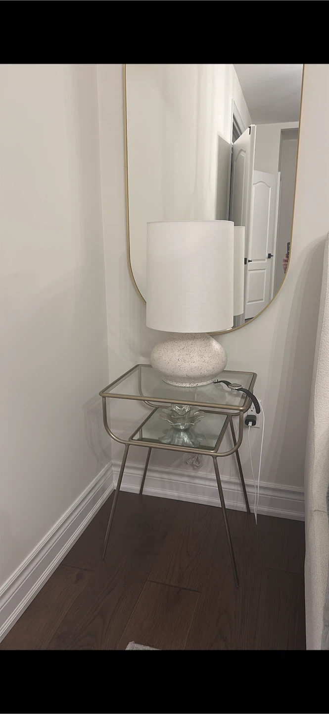 West elm —2 Gold Metal Side/night Table with Glass Shelves