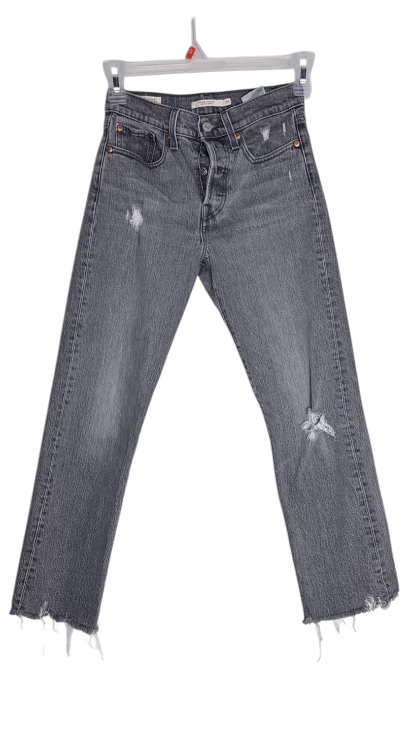 Levi's Premium Wedgie Straight Gray Distressed Denim Jeans