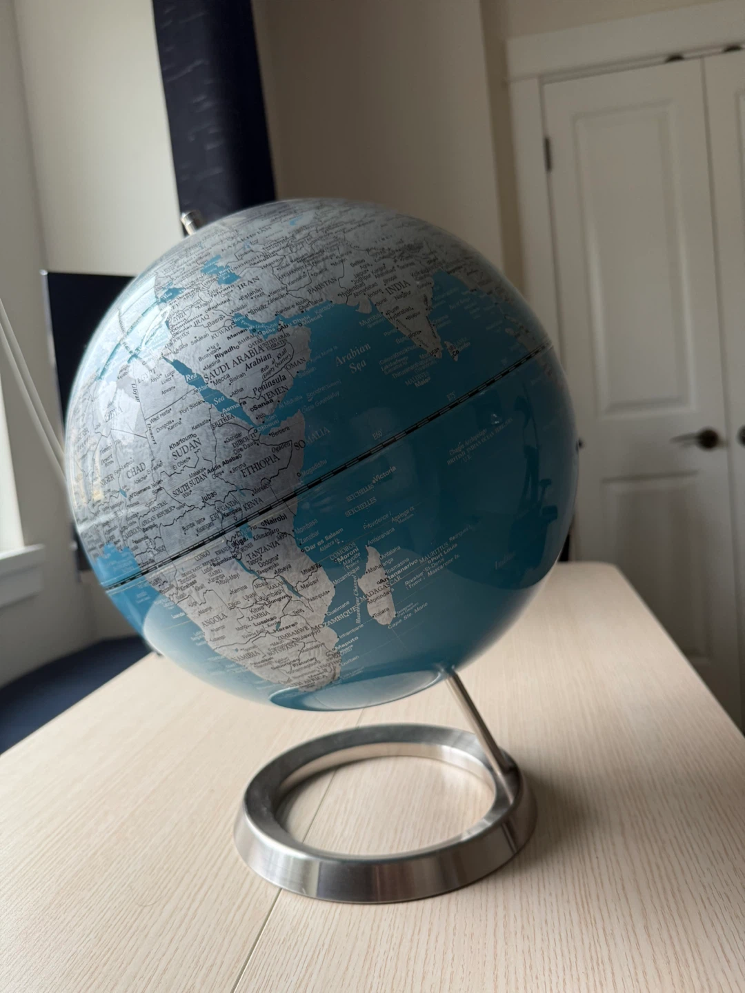 Blue Globe with Metal Stand