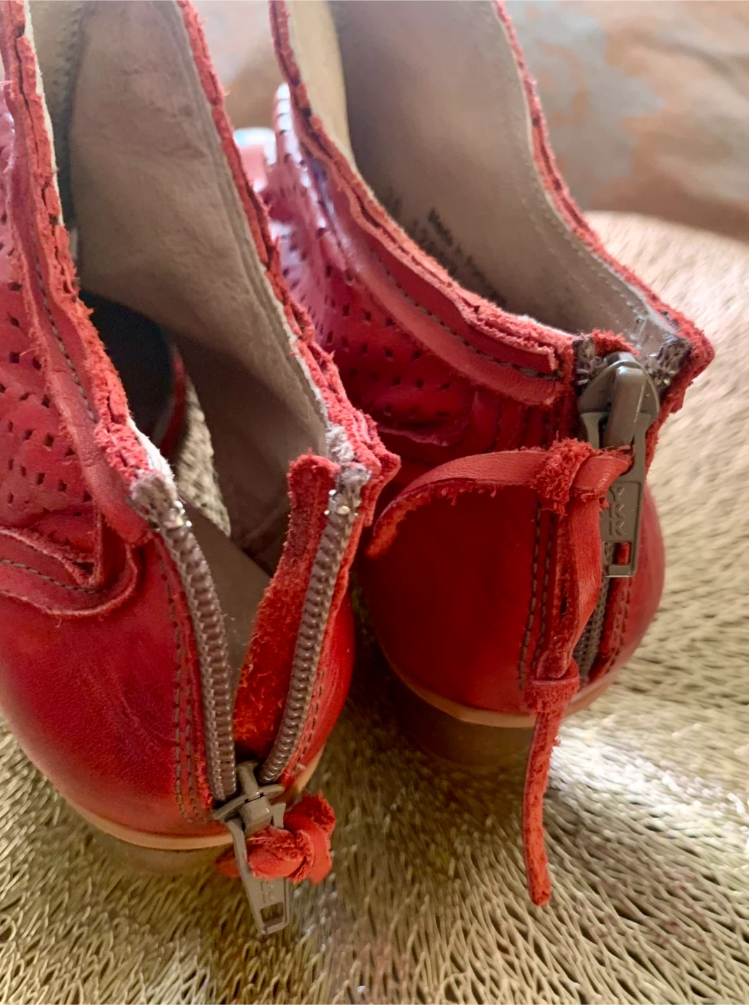 DKODE Red Leather Perforated Ankle Boots - photo 5